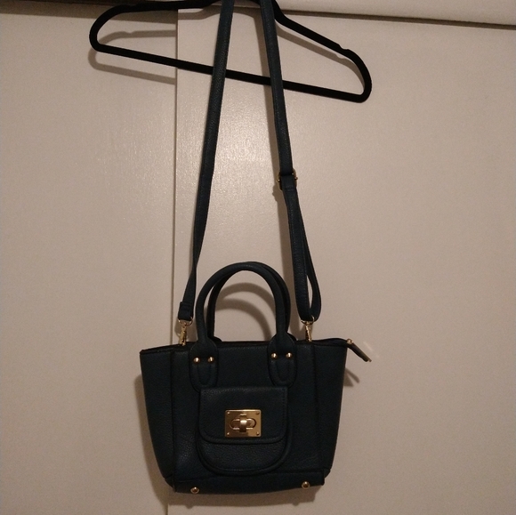 Faux leather buckle front crossbody satchel bag teal - Picture 2 of 4